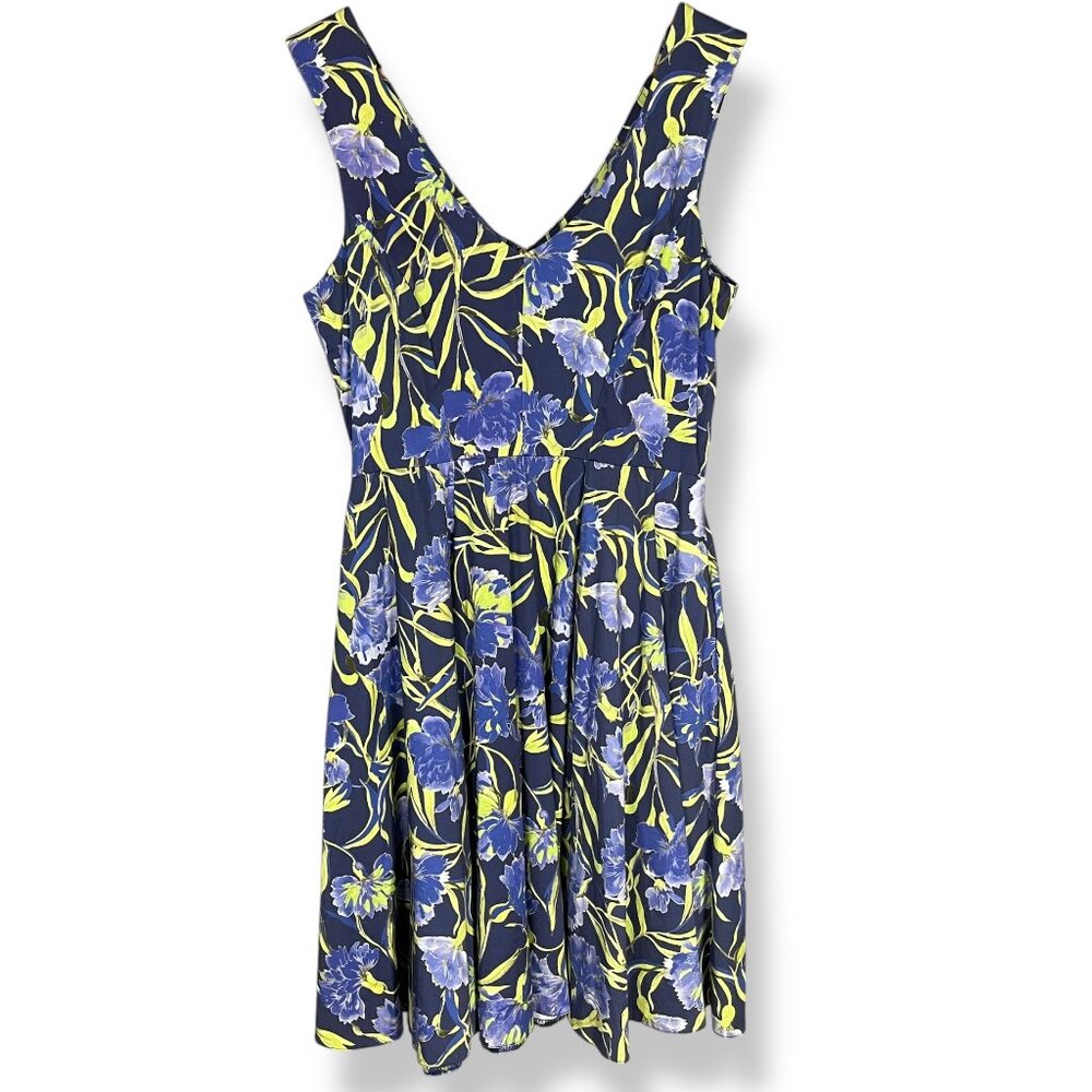 Closet London Floral‎ Dress Retro Blue A-Line Zip Back Size 10 Sleeveless Cotton
